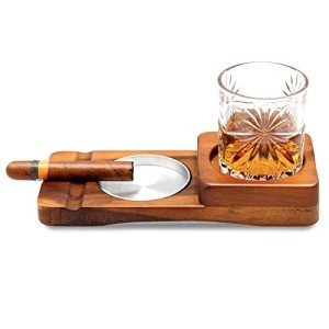 Rustic Wooden Cigar Ashtray and Whiskey Tray