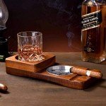 Rustic Wooden Cigar Ashtray and Whiskey Tray