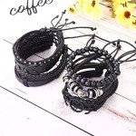 Men's Black Skull Leather Bracelet Set - 16 Pieces