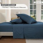 Lane Linen Cooling Cotton Queen Sheet Set - Blue