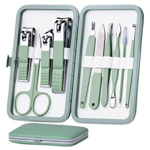10-in-1 Stainless Steel Manicure Set in Green