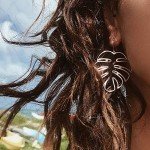 Large Gold Palm Leaf Dangle Earrings for Women
