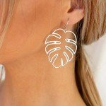 Large Gold Palm Leaf Dangle Earrings for Women