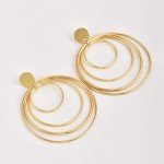 Gold Circle Hoop Earrings - Retro Dangle Style
