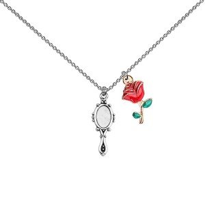 Belle-Inspired Charm Necklace with Mirror and Rose