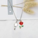 Belle-Inspired Charm Necklace with Mirror and Rose
