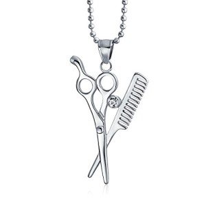 Trendy Unisex Pendant Necklace with Scissors and Comb