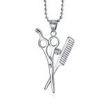 Trendy Unisex Pendant Necklace with Scissors and Comb
