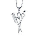 Trendy Unisex Pendant Necklace with Scissors and Comb