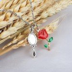 Belle-Inspired Charm Necklace with Mirror and Rose