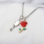 Belle-Inspired Charm Necklace with Mirror and Rose