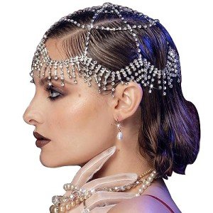 Vintage 1920s Rhinestone Mesh Headband with Tassels
