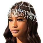Vintage 1920s Rhinestone Mesh Headband with Tassels