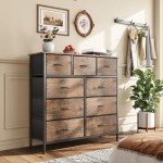 Rustic Brown 9-Drawer Tall Fabric Dresser