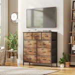 Rustic Brown 9-Drawer Tall Fabric Dresser