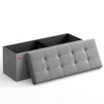 Light Grey Folding Storage Ottoman Bench Stool