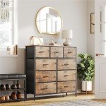 Rustic Brown 9-Drawer Tall Fabric Dresser