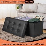 COSYLAND Foldable Leather Ottoman Bench with Storage