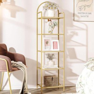 5-Tier Glass Bookshelf with Gold Steel Frame