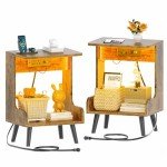 GYIIYUO Rustic Side Table Set with USB Ports