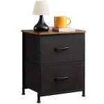 Compact Black and Rustic Brown Nightstand with Drawers