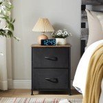 Compact Black and Rustic Brown Nightstand with Drawers