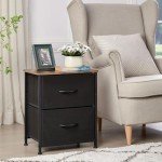 Compact Black and Rustic Brown Nightstand with Drawers