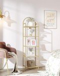 5-Tier Glass Bookshelf with Gold Steel Frame