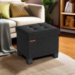 SONGMICS Storage Ottoman, Bedroom Bench with Storage, Foot Stool, 12.6 x 15.8 x 13.2 Inches, Ink Black ULSF012B01