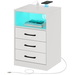 Modern Nightstand with Wireless Charging and LED Lights