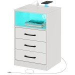 Modern Nightstand with Wireless Charging and LED Lights