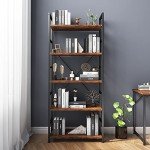 5-Tier Rustic Wood and Metal Shelf - 61 cm