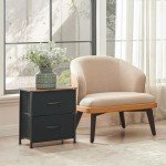 Compact Black and Rustic Brown Nightstand with Drawers