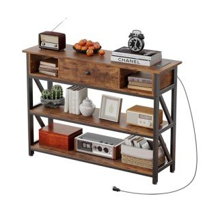Mexin Vintage Brown Console Table with Outlets