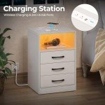Modern Nightstand with Wireless Charging and LED Lights