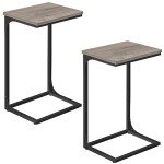 C-Shaped End Table Set, 2 Piece, Greige/Black