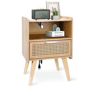 Rattan Nightstand with Drawers for Small Spaces