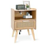 Rattan Nightstand with Drawers for Small Spaces