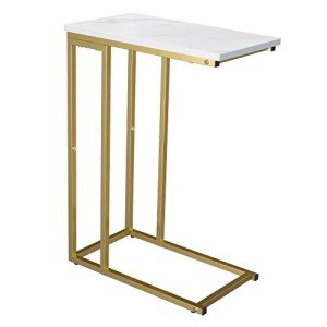 Gold and White C Shaped End Table for Small Spaces
