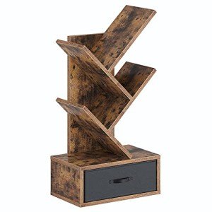 Rolanstar Rustic 4-Shelf Bookshelf with Drawer