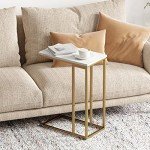 Gold and White C Shaped End Table for Small Spaces
