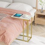 Gold and White C Shaped End Table for Small Spaces