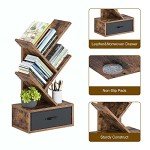 Rolanstar Rustic 4-Shelf Bookshelf with Drawer