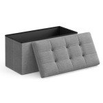 Light Gray Folding Storage Ottoman Bench