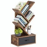 Rolanstar Rustic 4-Shelf Bookshelf with Drawer
