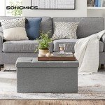 Light Gray Folding Storage Ottoman Bench