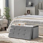 Light Gray Folding Storage Ottoman Bench