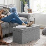 Light Gray Folding Storage Ottoman Bench