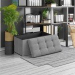 Light Gray Folding Storage Ottoman Bench