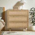 Anmytek 3 Drawer Rattan Dresser in Rustic Oak